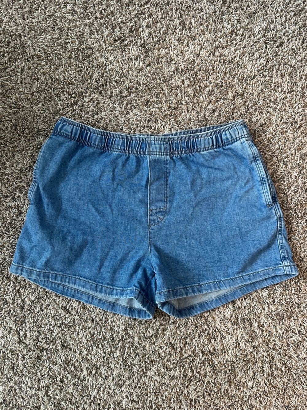 Zara Women's Blue Denim Elastic-Waist Paper Bag Shorts - Size Large
